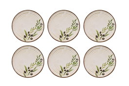 Hermia Juego de Platos para Postre Oil Flover (6 Piezas) de Porcelana en Beige, Verde y Marrón